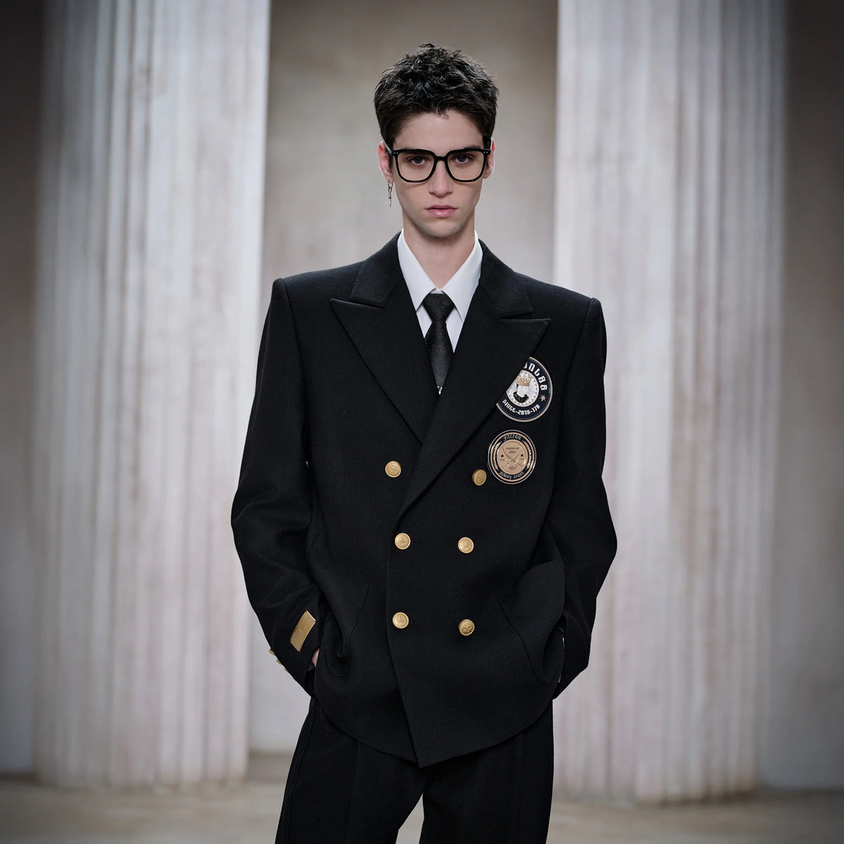 FACEONLAB Badge-Patch Double-Breasted Blazer