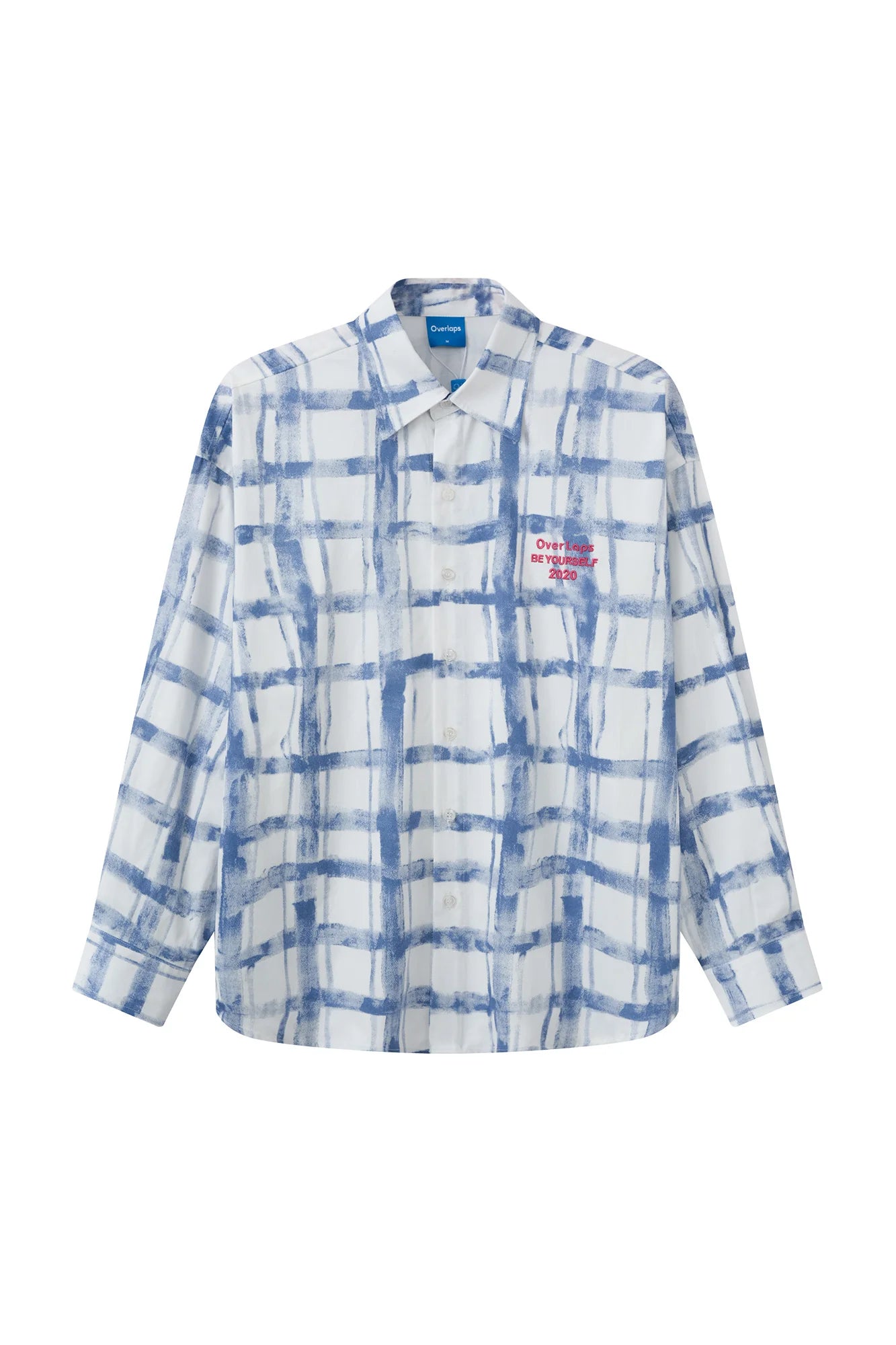 OVERLAPS Brush-Paint Grid Oversized Shirt
