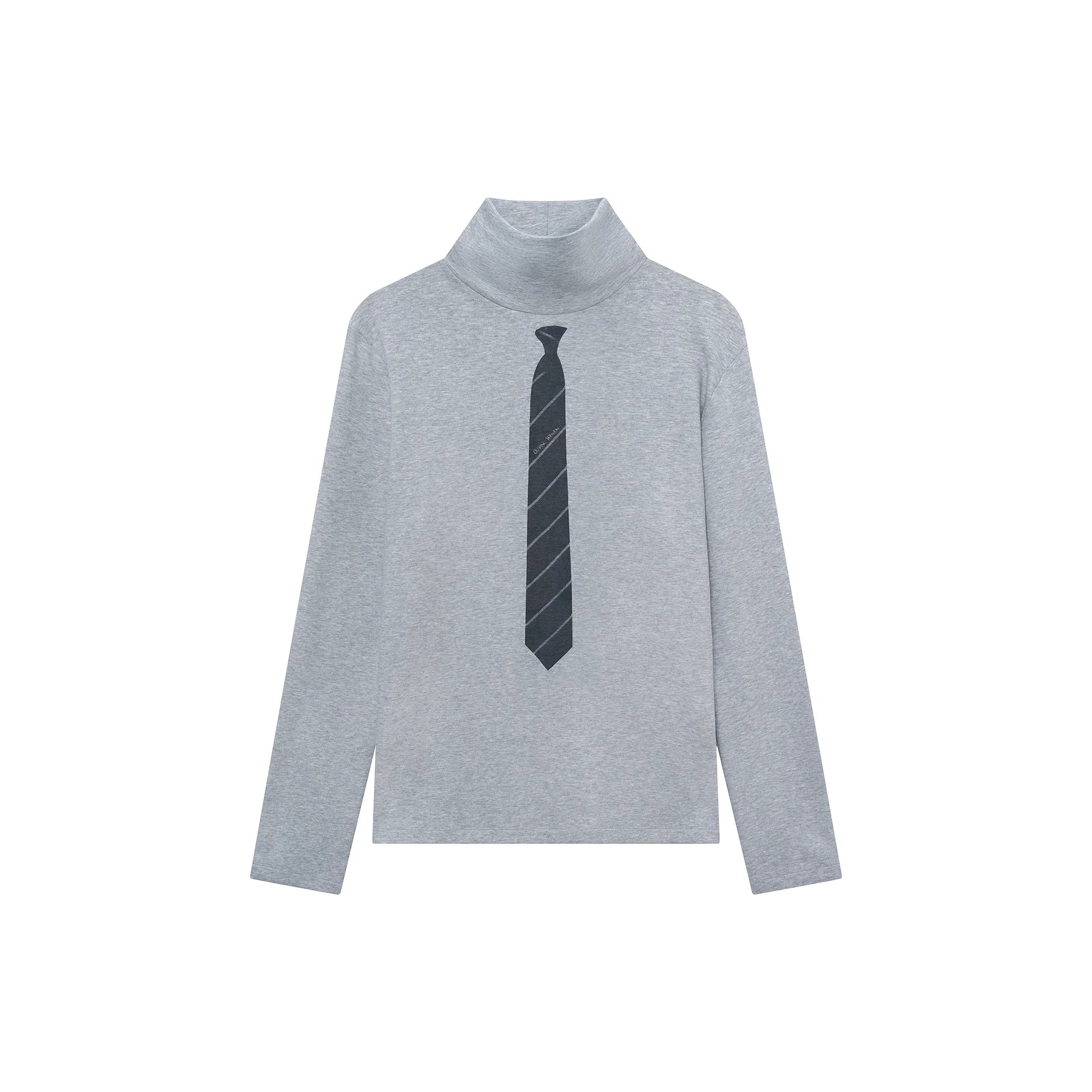 OUYANG WENJUN Stripes-Tie Graphic Turtleneck Long-Sleeve Tee