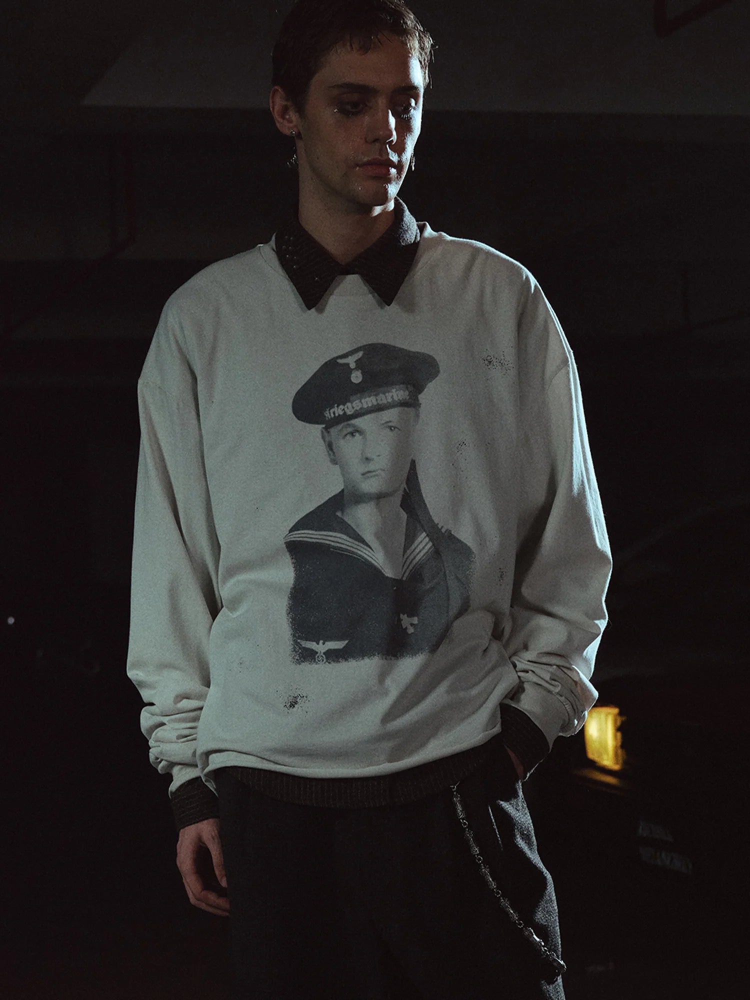 RICHILL Retro Naval Graphic Crewneck Long-Sleeve Tee