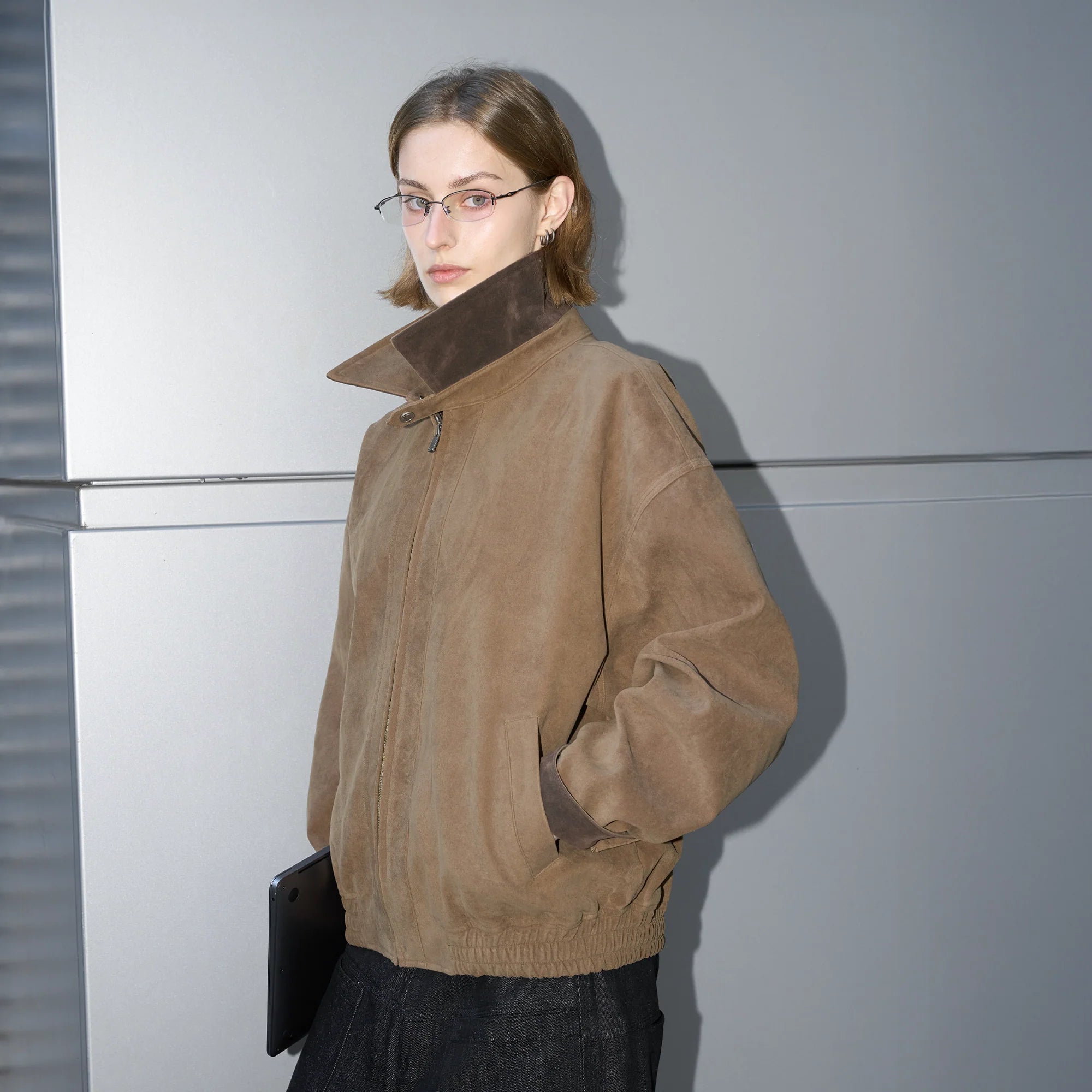 LABELROOM Paneled Faux-Suede Bomber Jacket