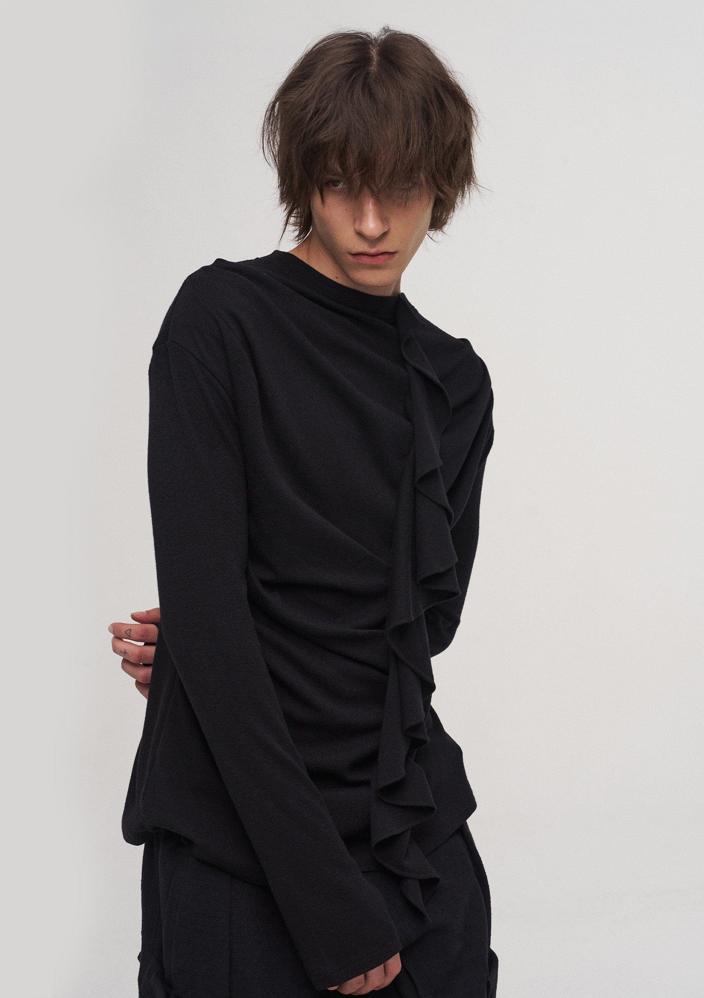 ILNya Nieternite Nifutur Ruffled Mock Neck Thumb Holes Wrinkled Base Layer