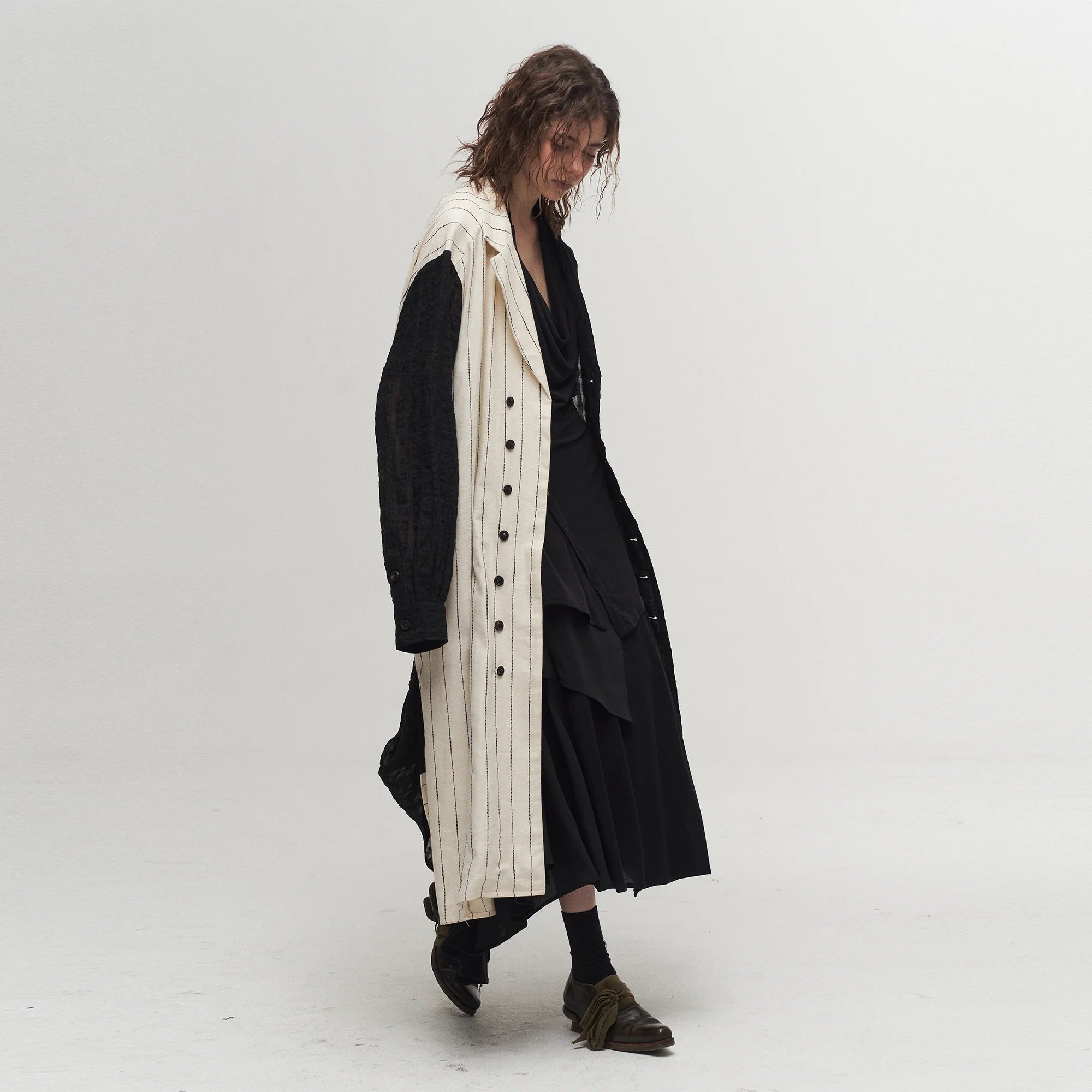 ILNya Nieternite Nifutur Contrast Spliced Striped Sheer Coat
