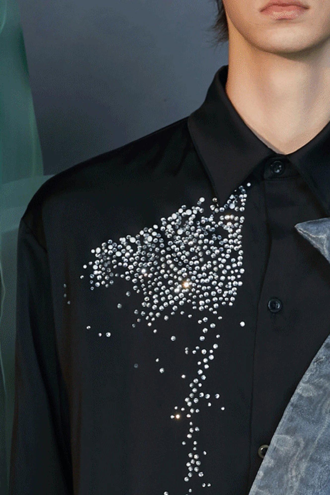 JIECHI Organza-Bow & Diamond Shirt