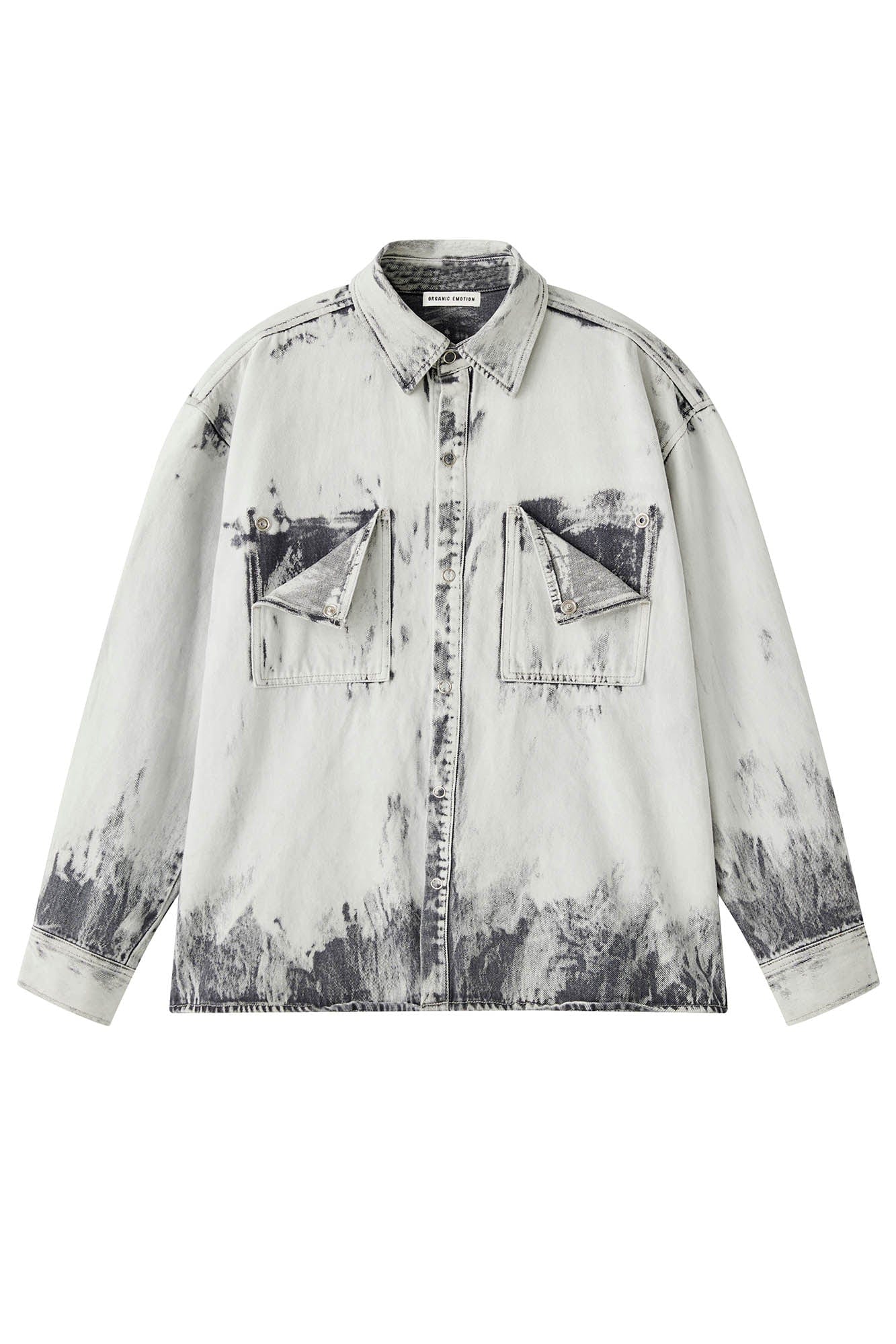 ORGANIC EMOTION Distressed Snow Mountain Tie-Dye Denim Shirt
