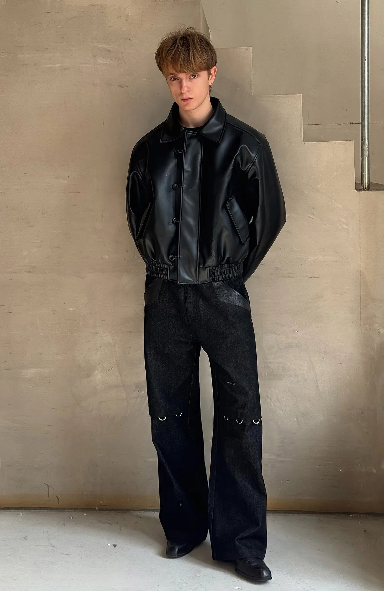 ESAIAS Retro Button-Up Faux Leather Puffer Jacket