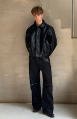 ESAIAS Retro Button-Up Faux Leather Puffer Jacket