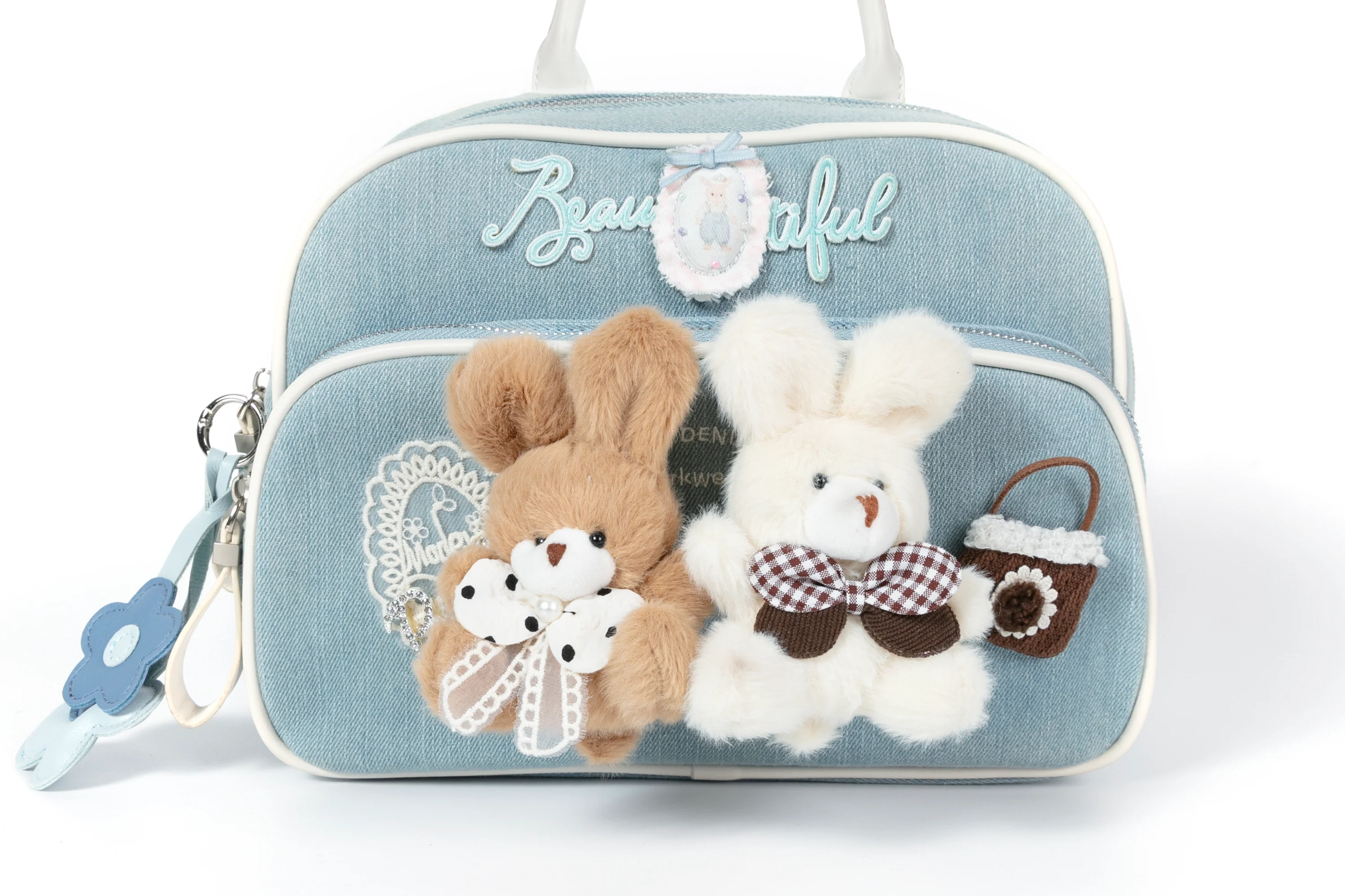 BLING BOX Plush Bunny Denim Convertible Backpack