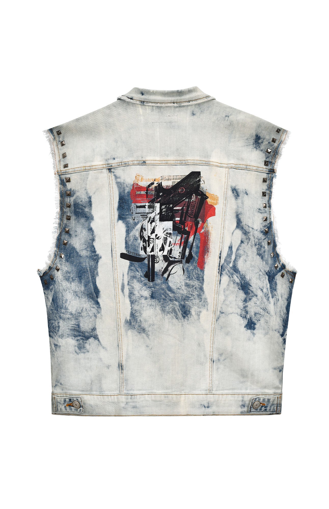 VENTUREK Distressed Washed Studded Patch Denim Vest