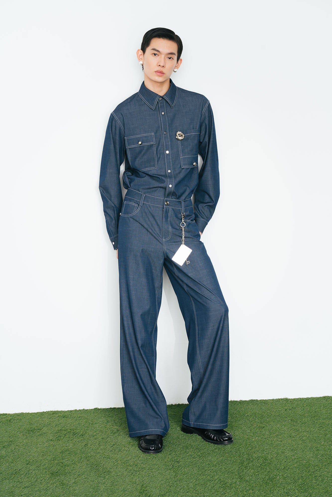 ORAL UTOPIA Classical Contrast-Stitched Utility Denim Shirt