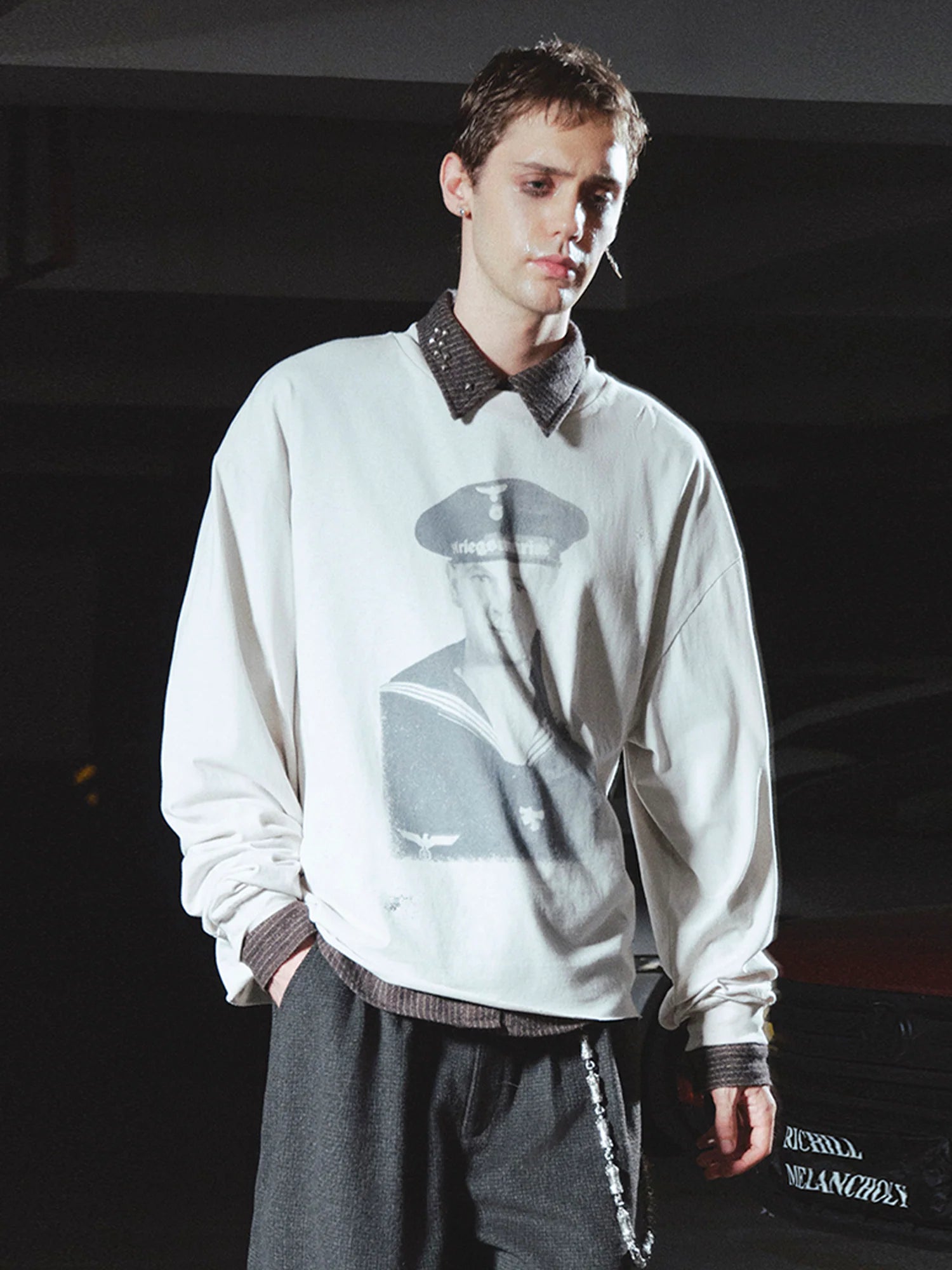 RICHILL Retro Naval Graphic Crewneck Long-Sleeve Tee
