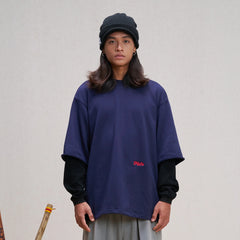 UNLIMITED MOTE Waffle Sleeve Layered Drawstring Hem Sweatshirt