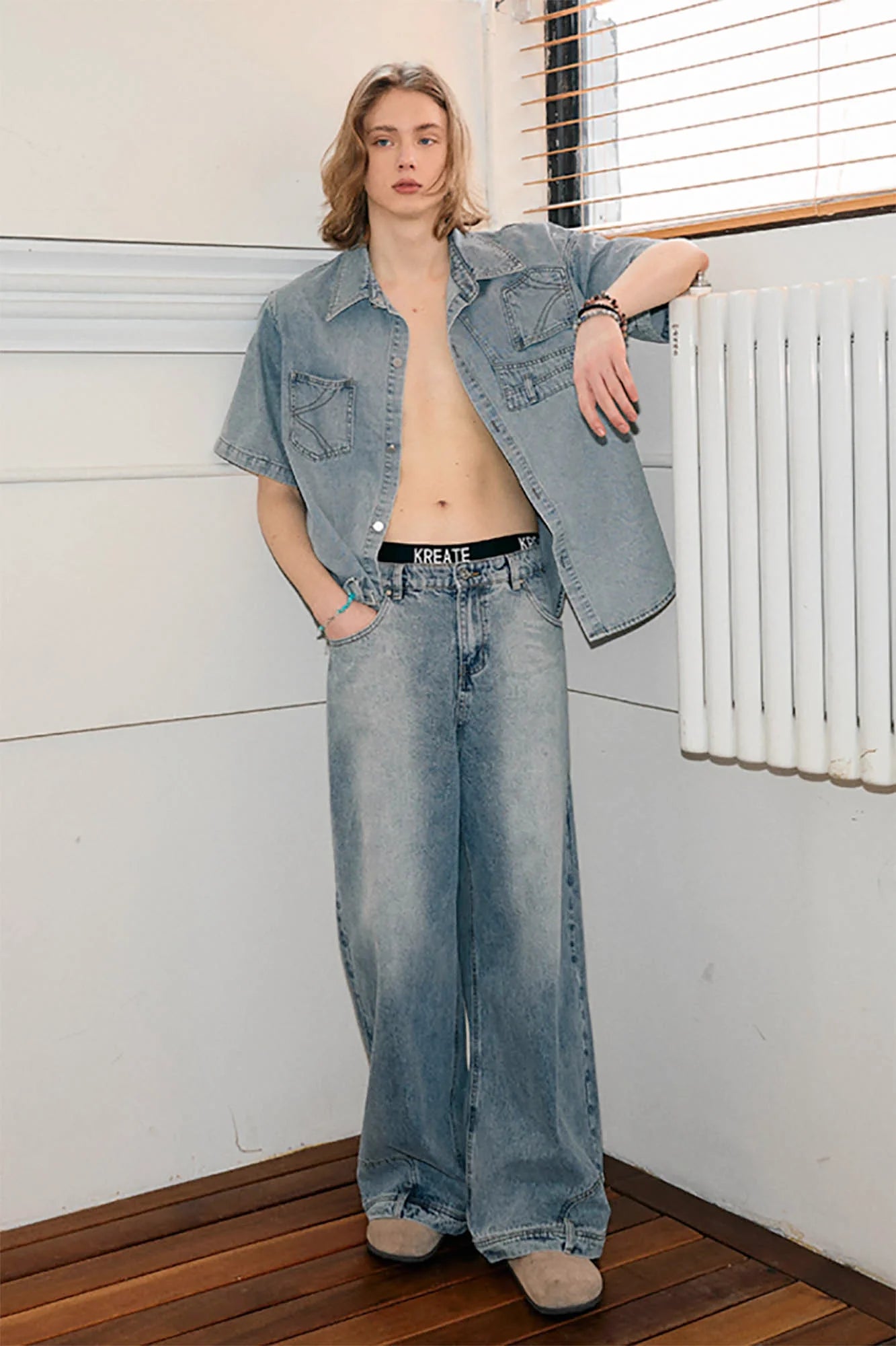 KREATE Inverted Denim Deconstructed Half Shirt