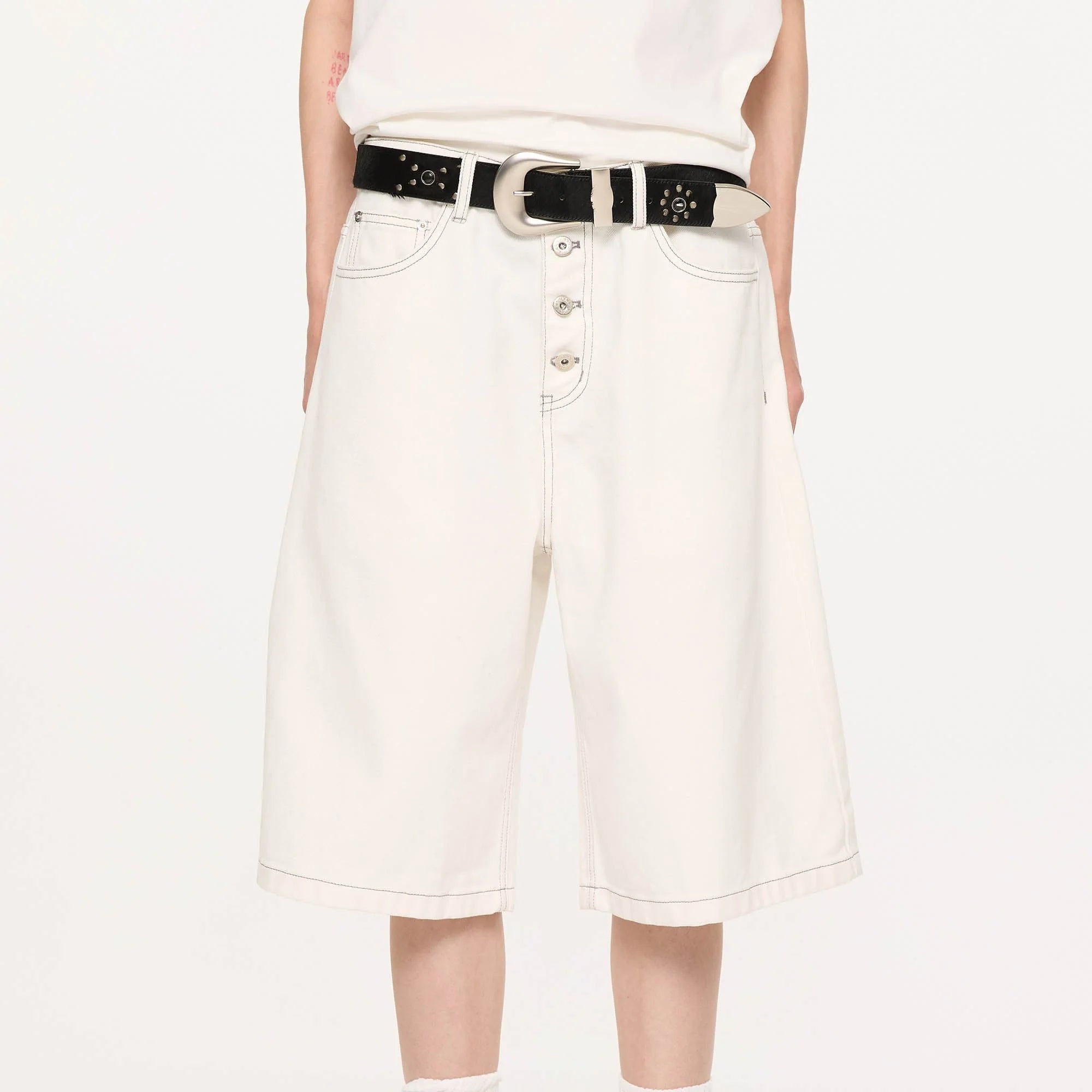 KREATE Essential Button-Up Stitched Denim Shorts