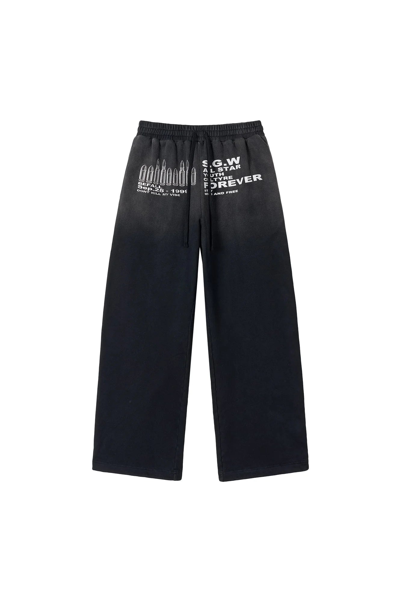 SAVAGEGROWTHWORLD Bullet Graphic Washed Wide-Leg Sweatpants