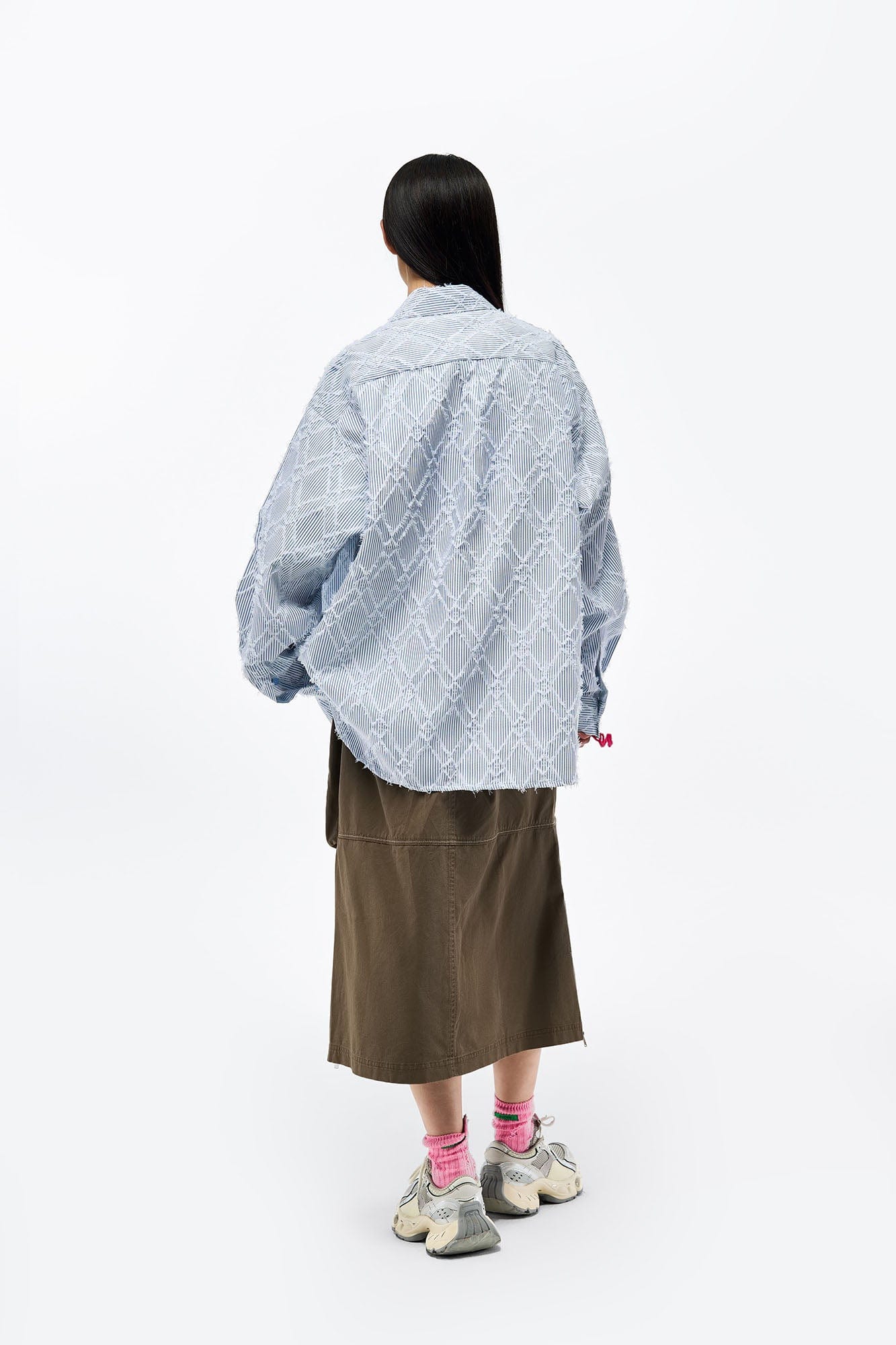 OVERLAPS Frayed Diamond Stripe Overshirt