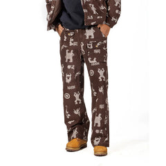 NERHI Tribal Totem Full-Print Patch-Pocket Pants