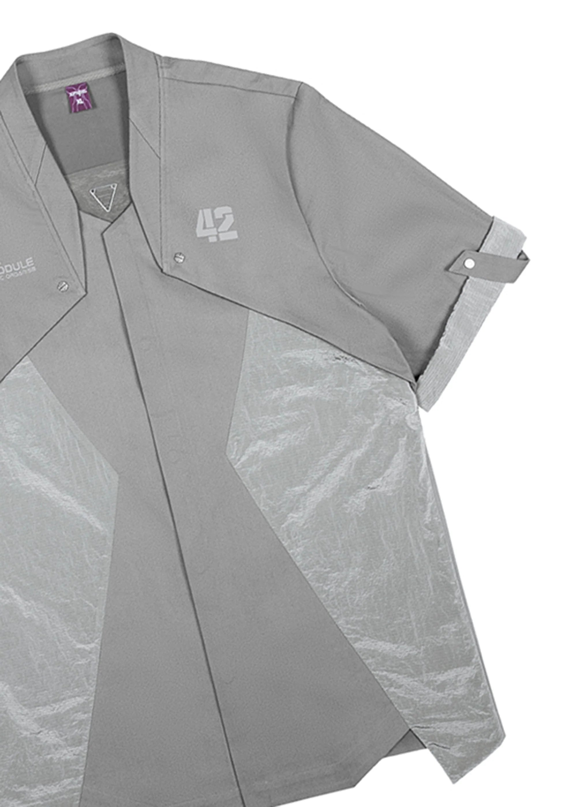 XIPHEVIL Terminal Modern Layered Rivet Half Shirt Light Grey