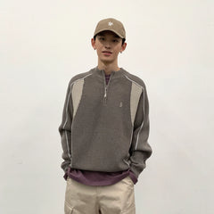 ROARINGWILD A ARCH Contrast Panel Raglan Half-Zip Sweater