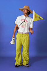TRECLUB Drawcord Hem Wide-Leg Parachute Pants