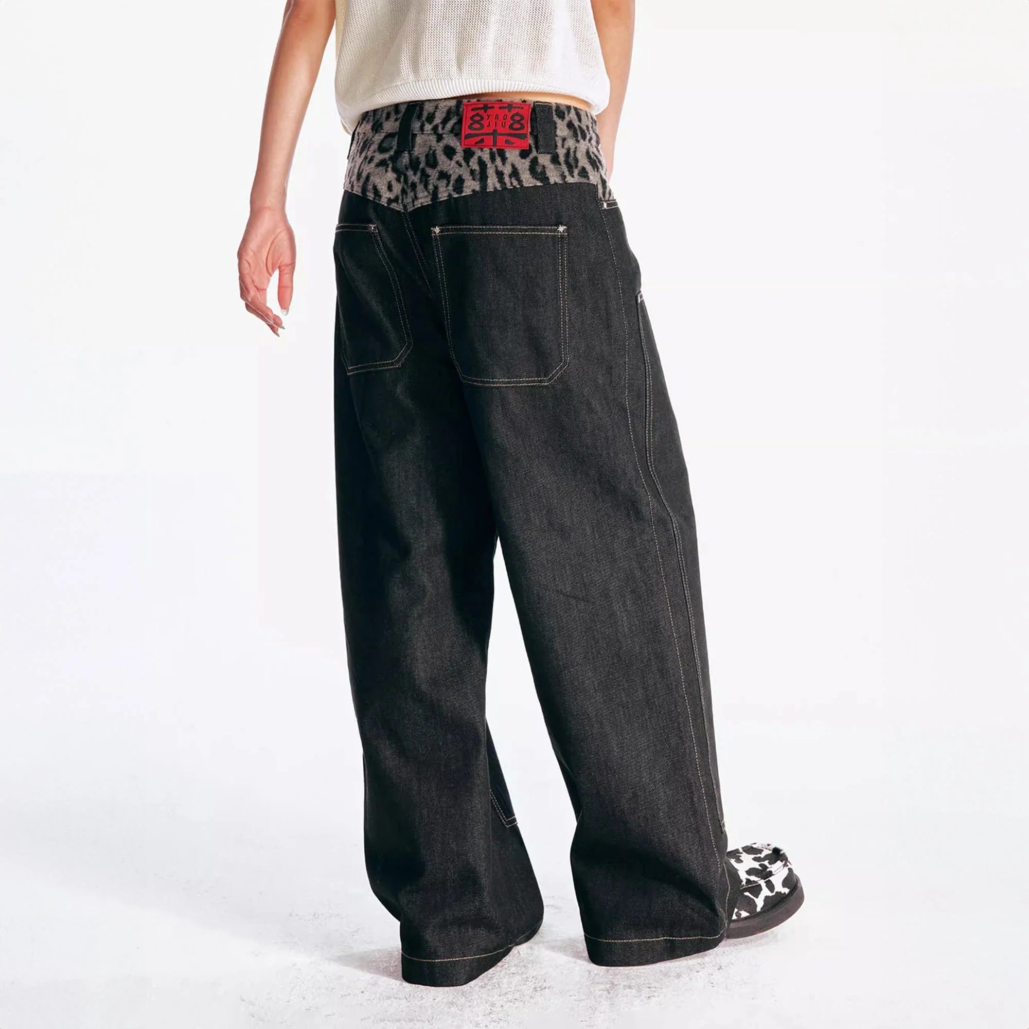 1997 POSTOFFICE Leopard Waist Double-Knee Wide-Leg Pants