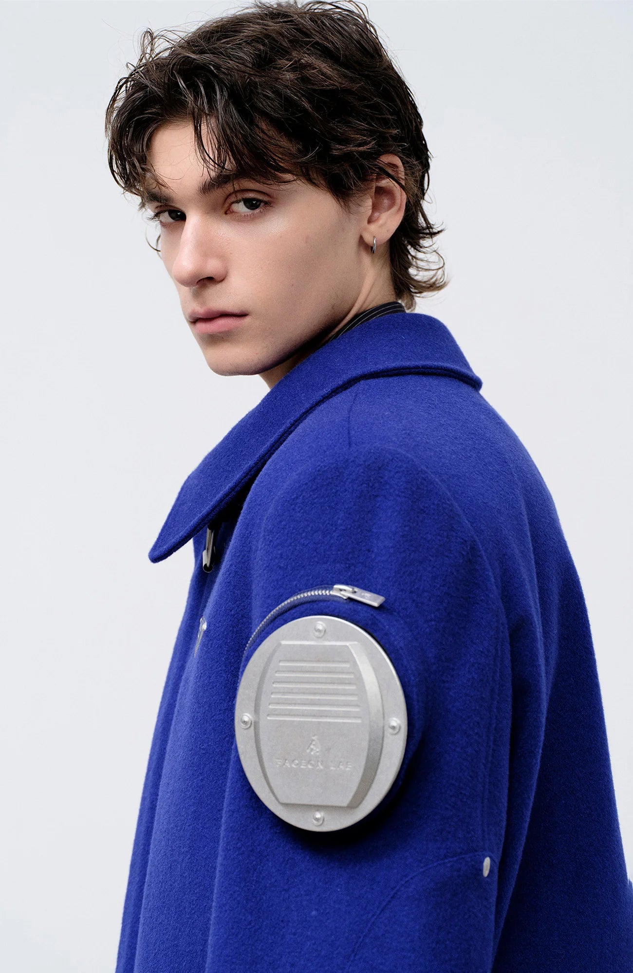FACEONLAB Arm-Patched Cropped Naval Jacket Blue