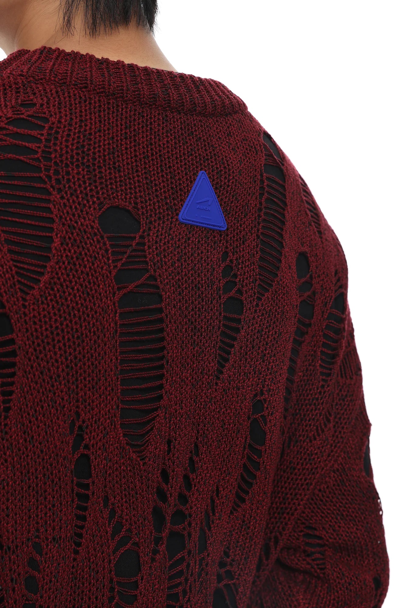 ROARINGWILD A ARCH Distressed Hollowed-Knit Sweater