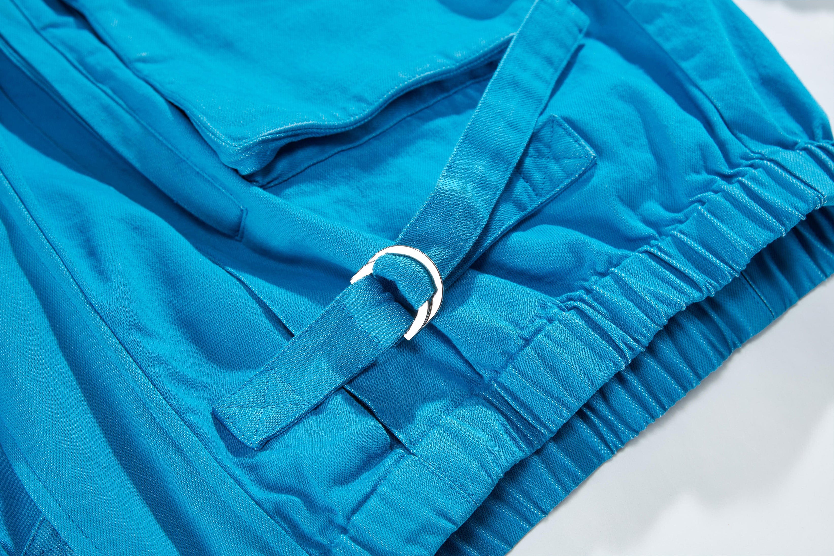 VANN VALRENCE Utility Pockets Denim Drawstring Oversized Jacket