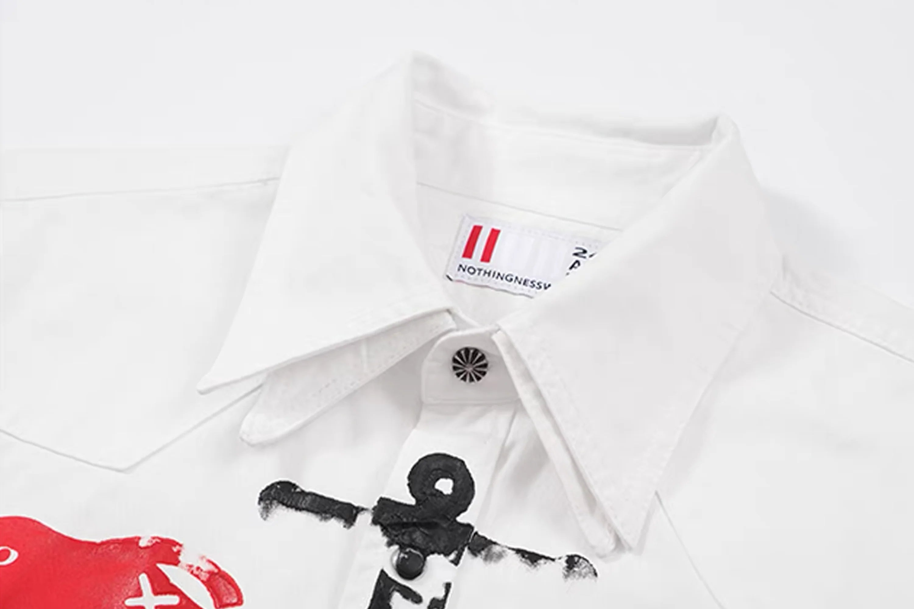 NOTHINGNESS WORLD Snake Graphic Layered-Collar Denim Shirt