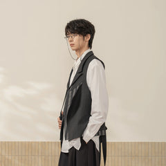 MOITIEDEPETALE Stripe-Spliced Double Layer Vest