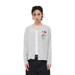 WHISTLEHUNTER Monogram Pin Wool-Blend Snap Cardigan