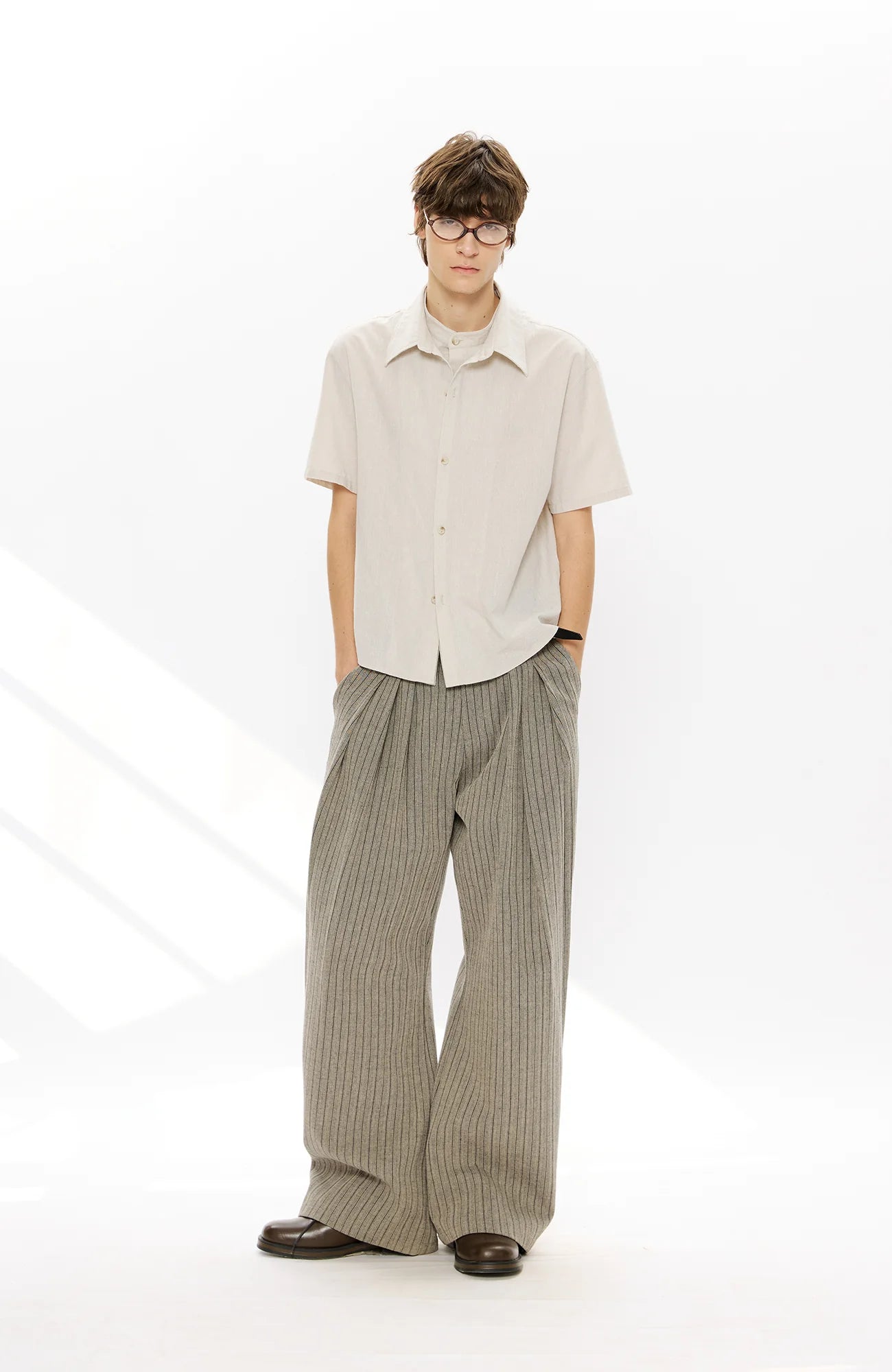 KREATE Pinstripe Pleated Draped Wide Trousers