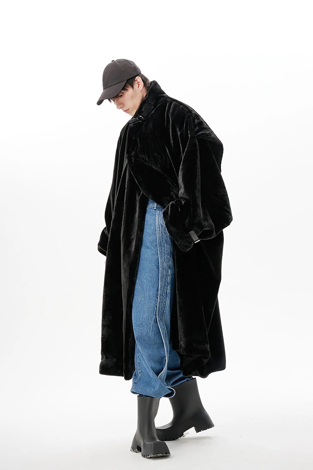 TUIMU Belted High Collar Faux Mink Overcoat