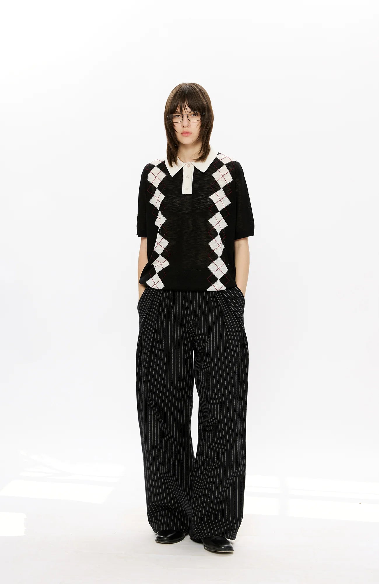 KREATE Pinstripe Pleated Draped Wide Trousers