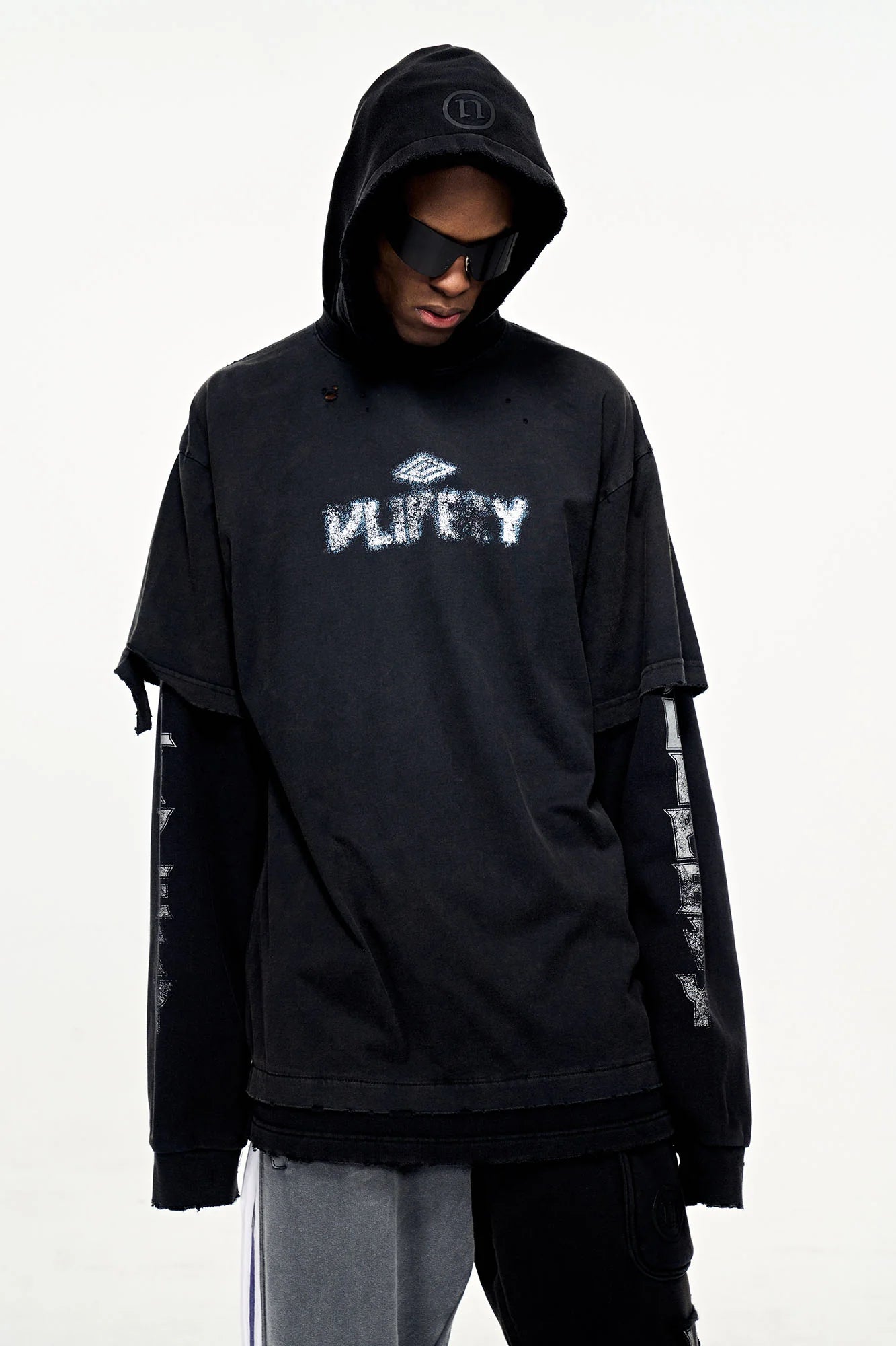 ULIPERY Distressed Faux Layered Hoodie