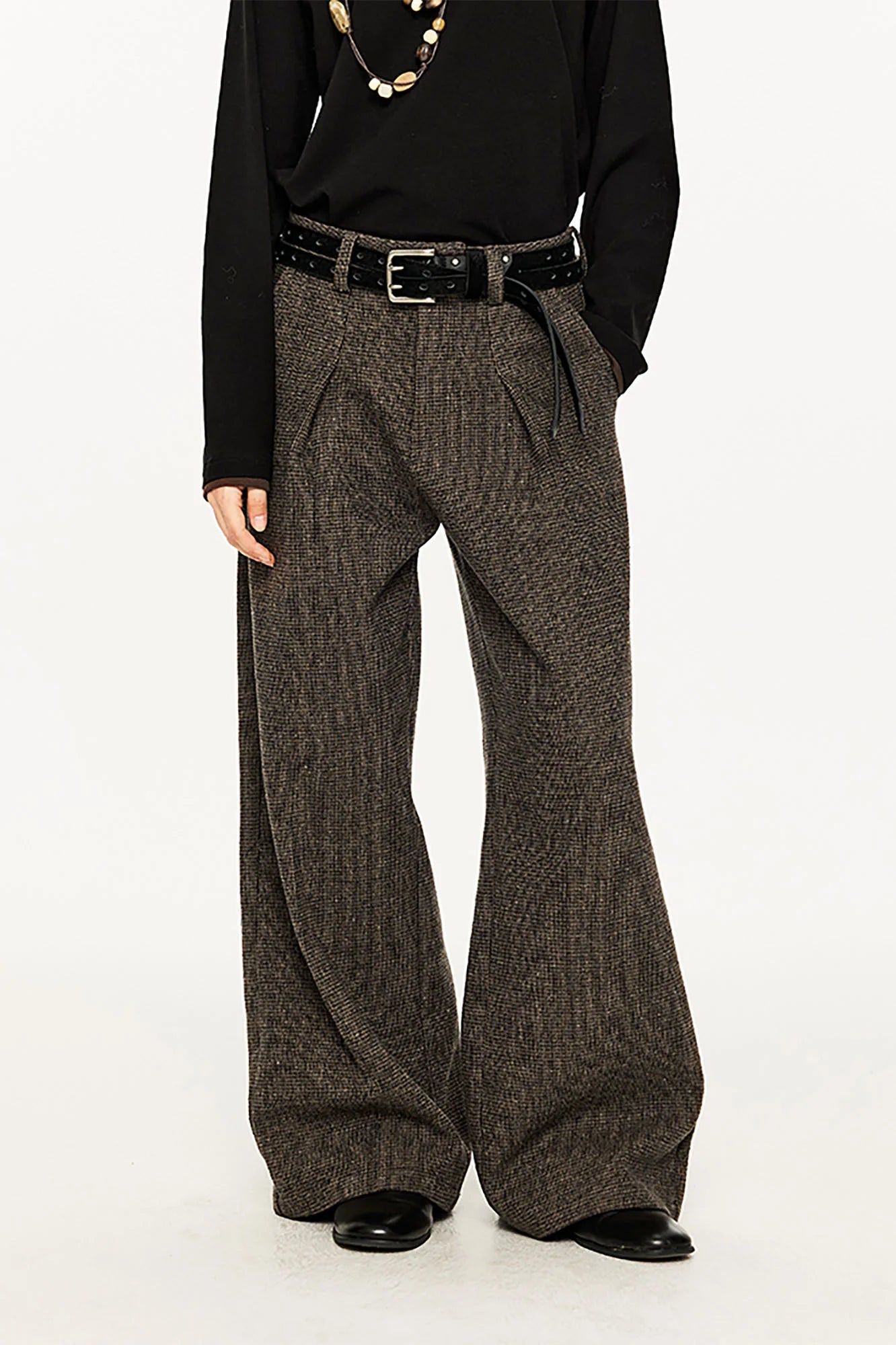 KREATE Mini Houndstooth Pleated Wide-Leg Trousers