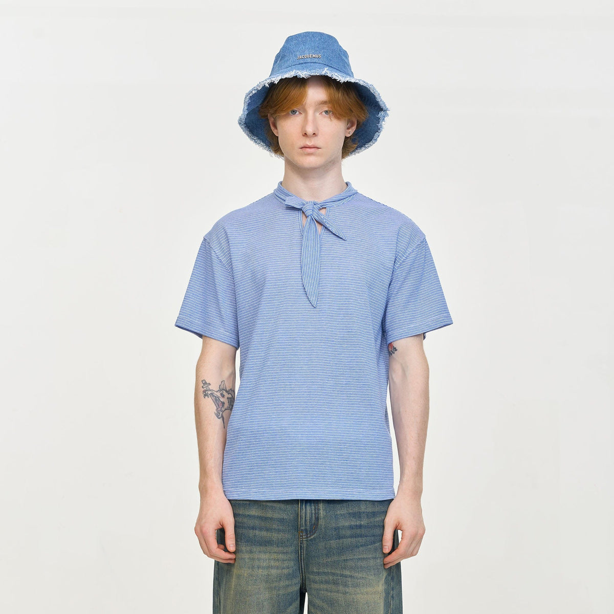 LEONSENSE Classical Striped Tie-Neck T-Shirt
