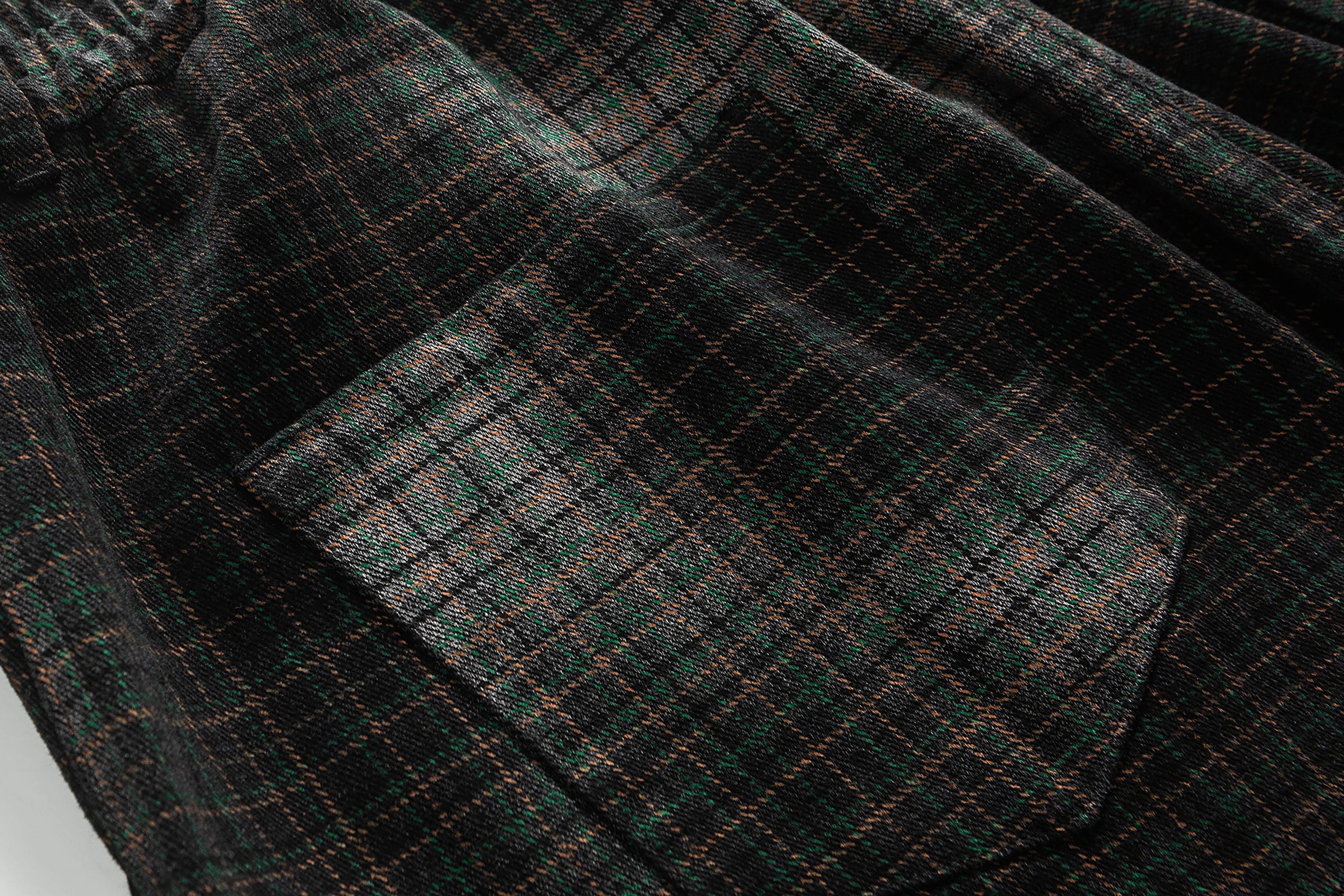 ME DA IGUAL Washed Plaid Tapered Drawstring-Hem Pants