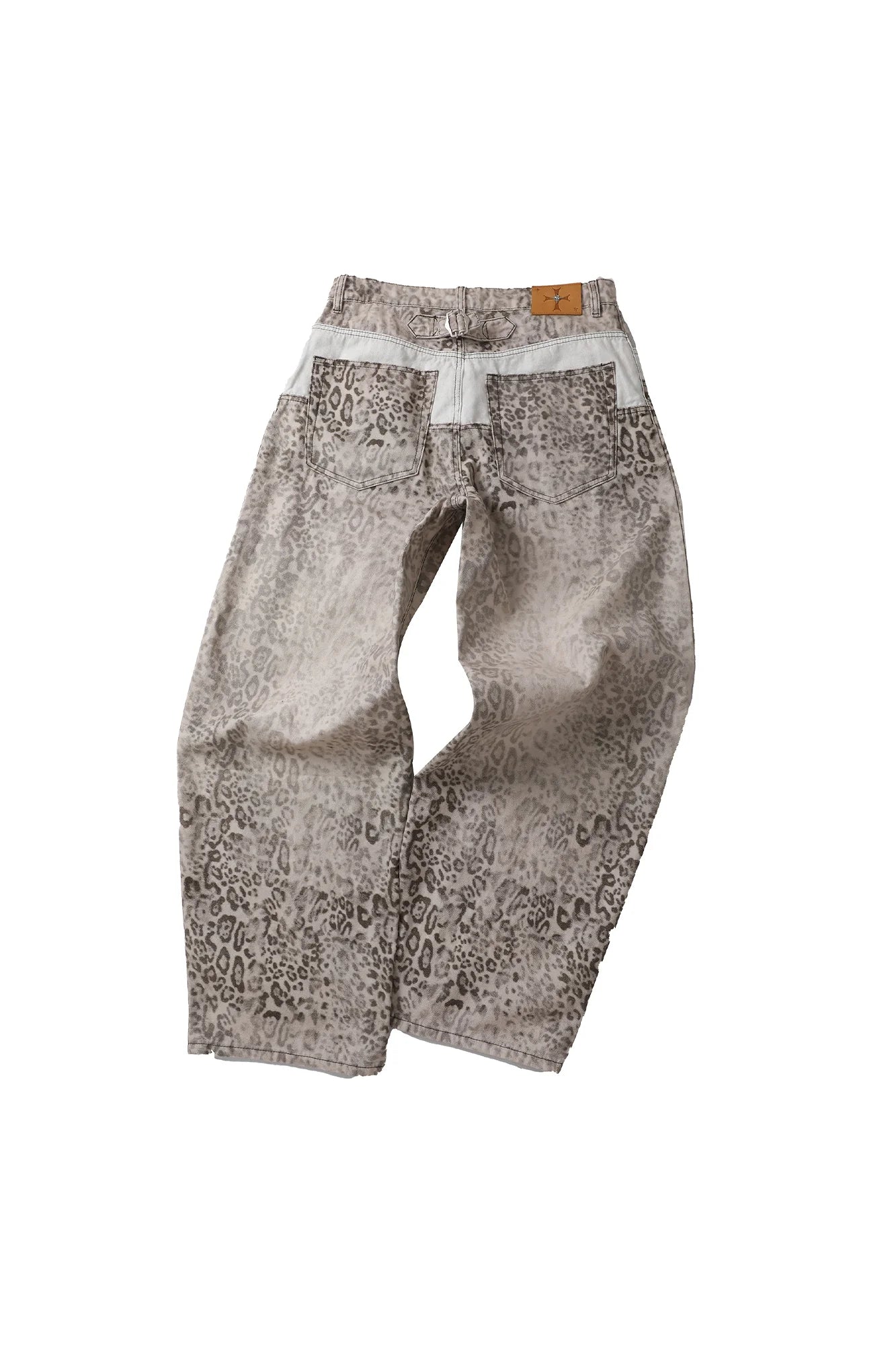 STEEPC Leopard Washed Paneled Wide-Leg Pants