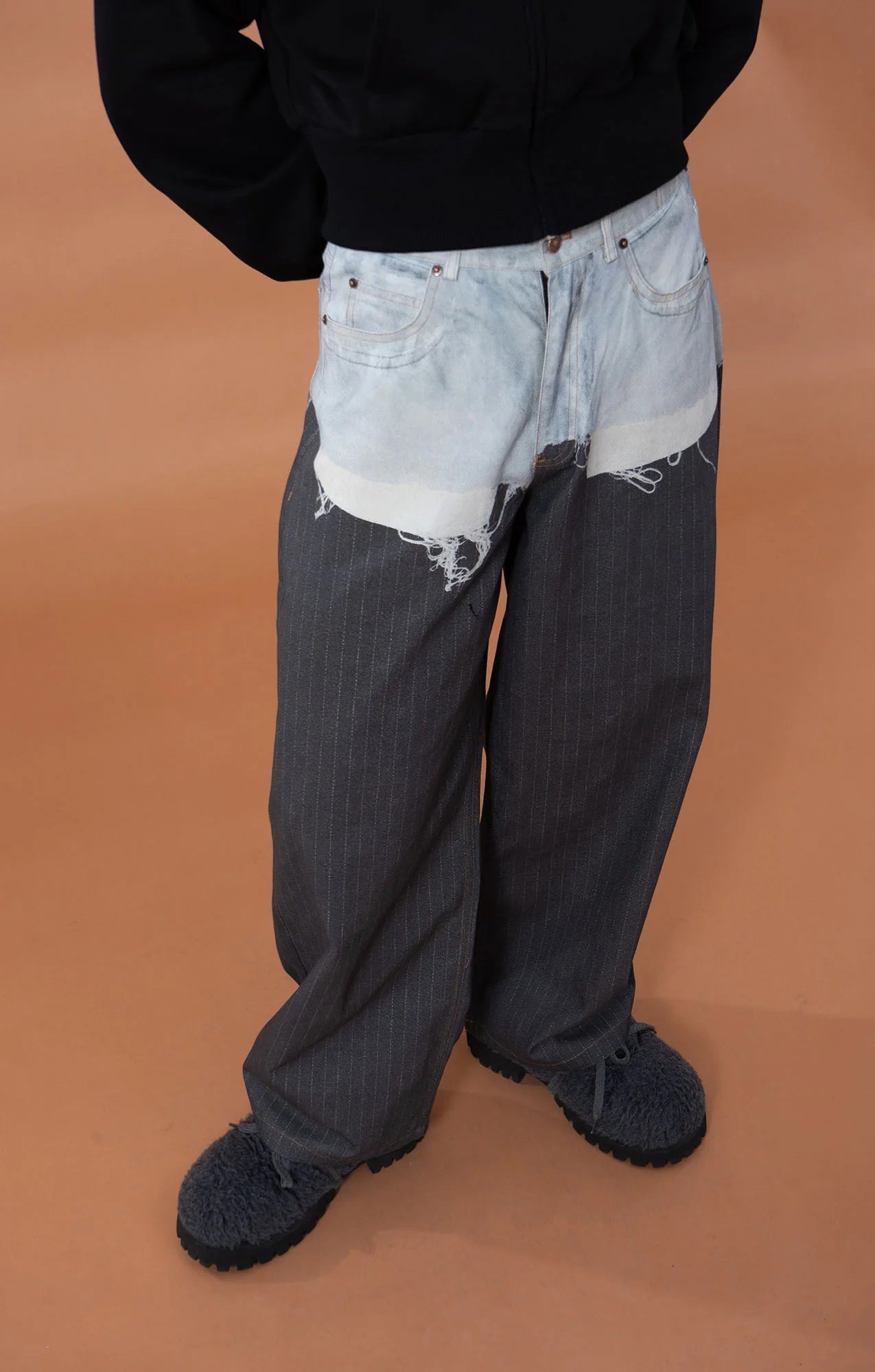 CLP Denim-Waist Pinstripe Straight-Leg Pants