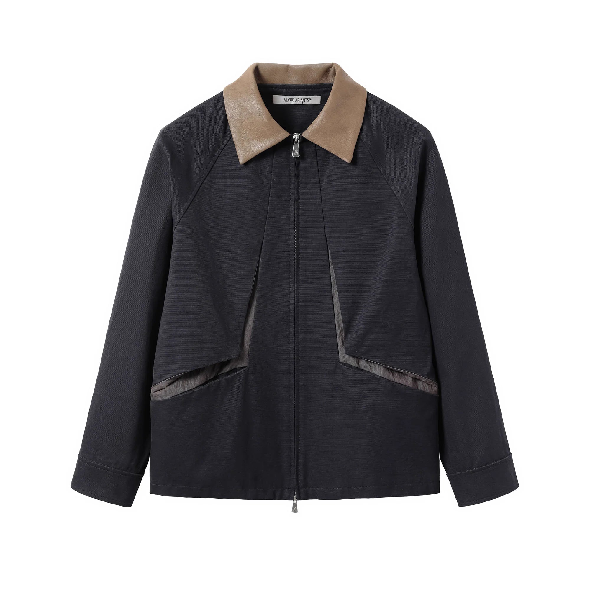 ALVNG AR ANTS Contrast Faux-Leather Collar Jacket
