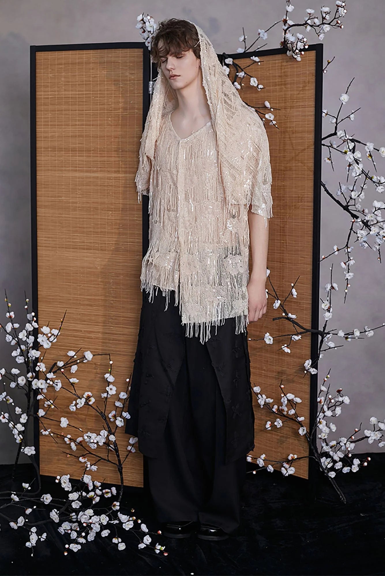 JIECHI Asymmetrical Bow Embroidery Slit Skort