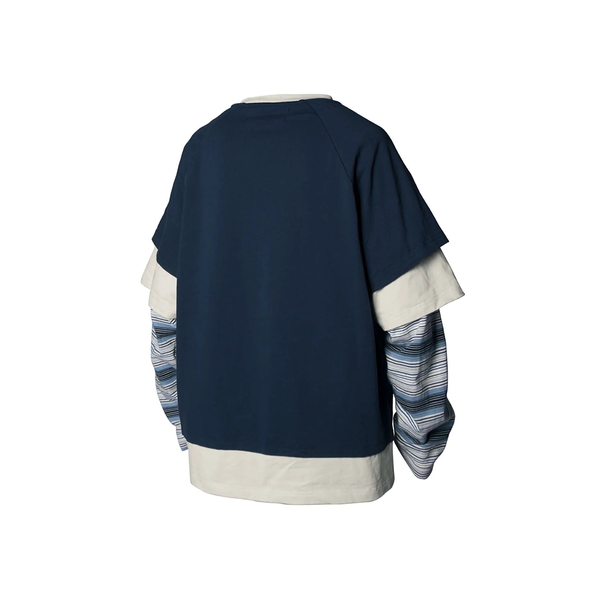 RELABEL Layered Stripe-Sleeve Lace-Up Sweatshirt Blue