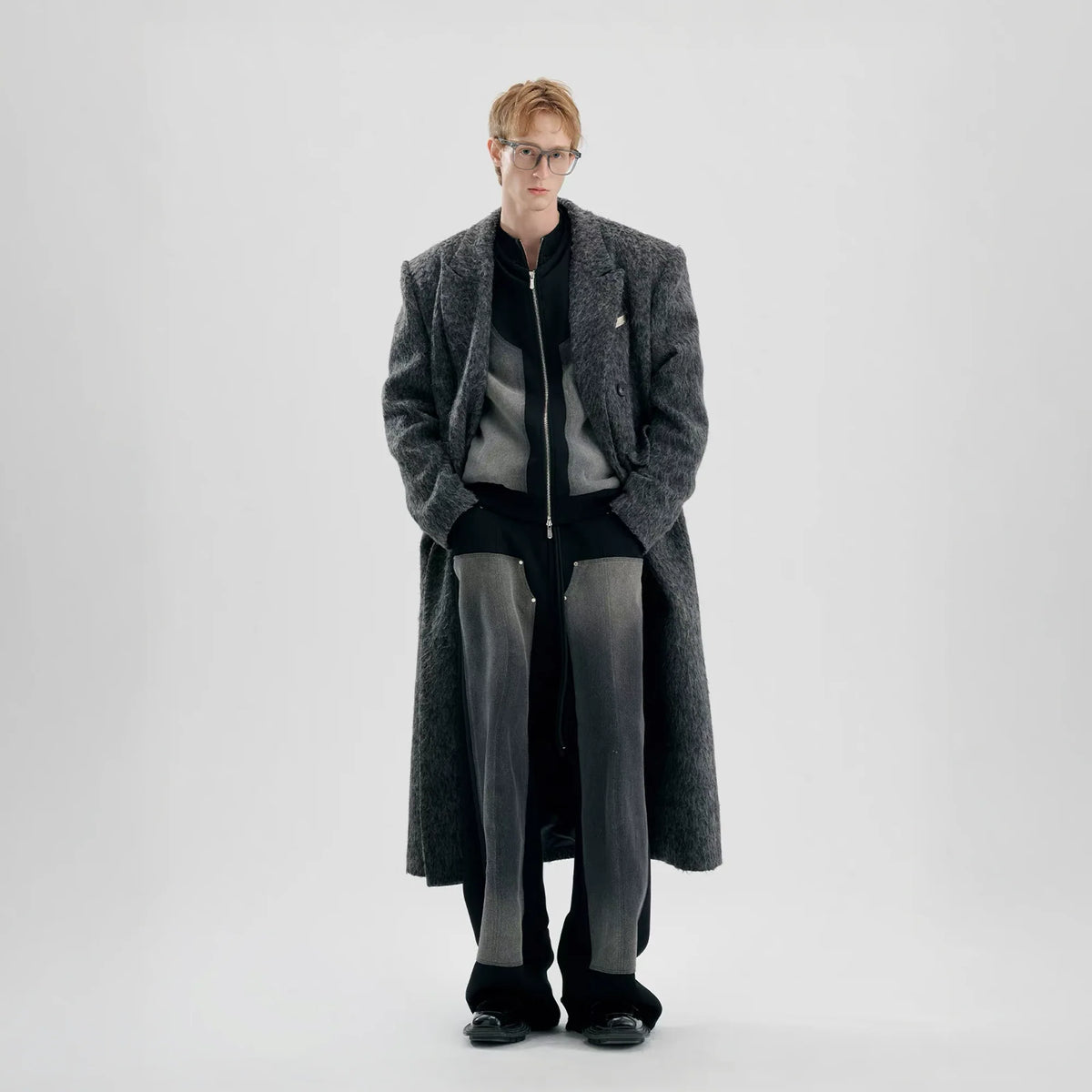 TIWILLTANG Fuzzy Double-Breasted Oversized Long Coat