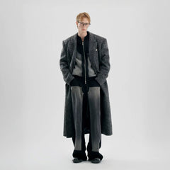 TIWILLTANG Fuzzy Double-Breasted Oversized Long Coat