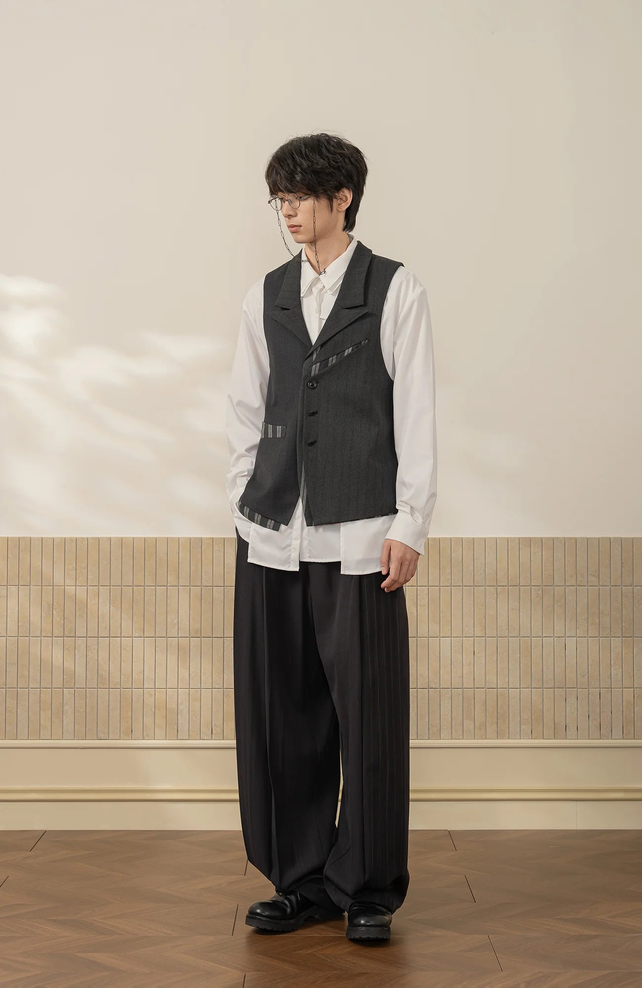 MOITIEDEPETALE Stripe-Spliced Double Layer Vest