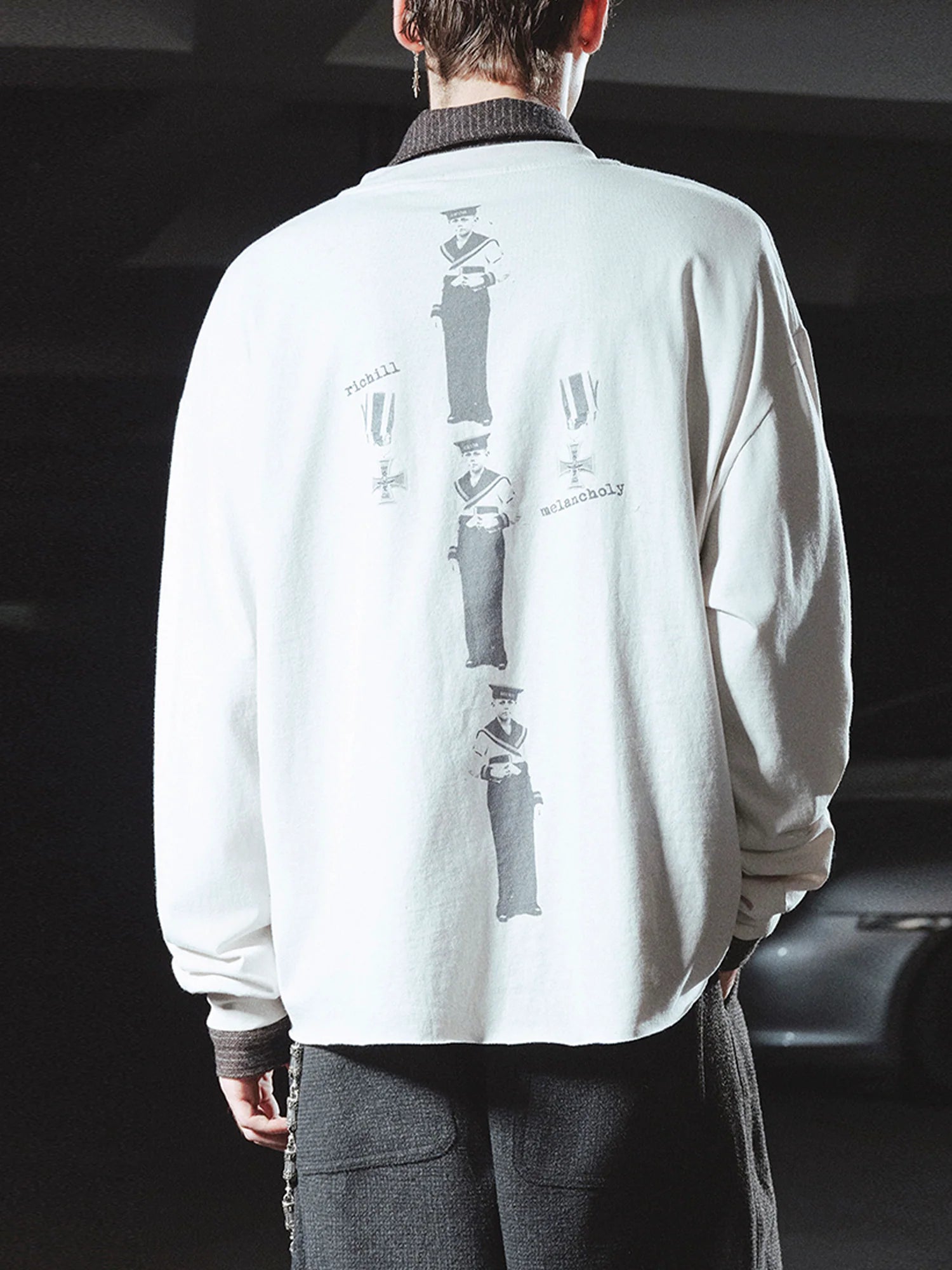 RICHILL Retro Naval Graphic Crewneck Long-Sleeve Tee