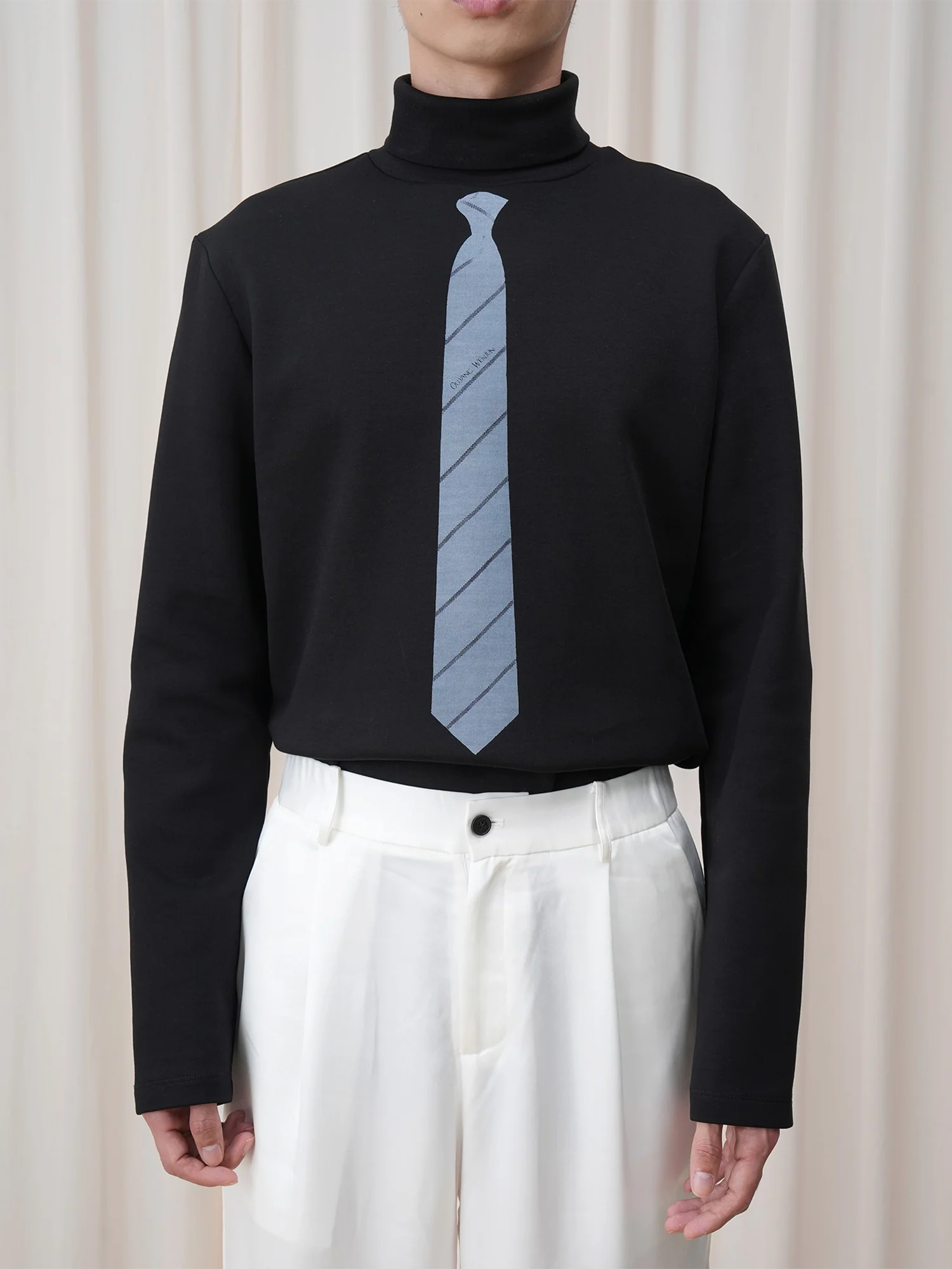 OUYANG WENJUN Stripes-Tie Graphic Turtleneck Long-Sleeve Tee