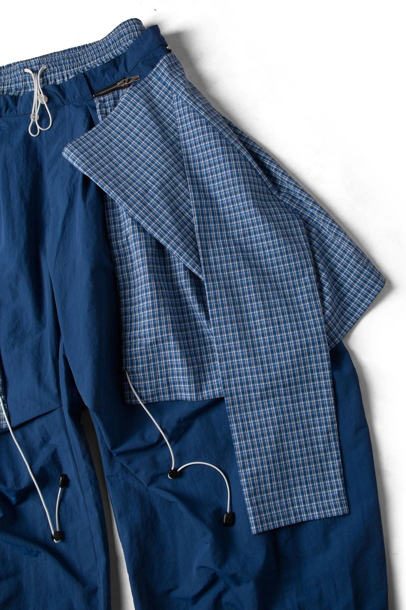 RELABEL Drawstring Layered Double-Waistband Parachute Pants Blue