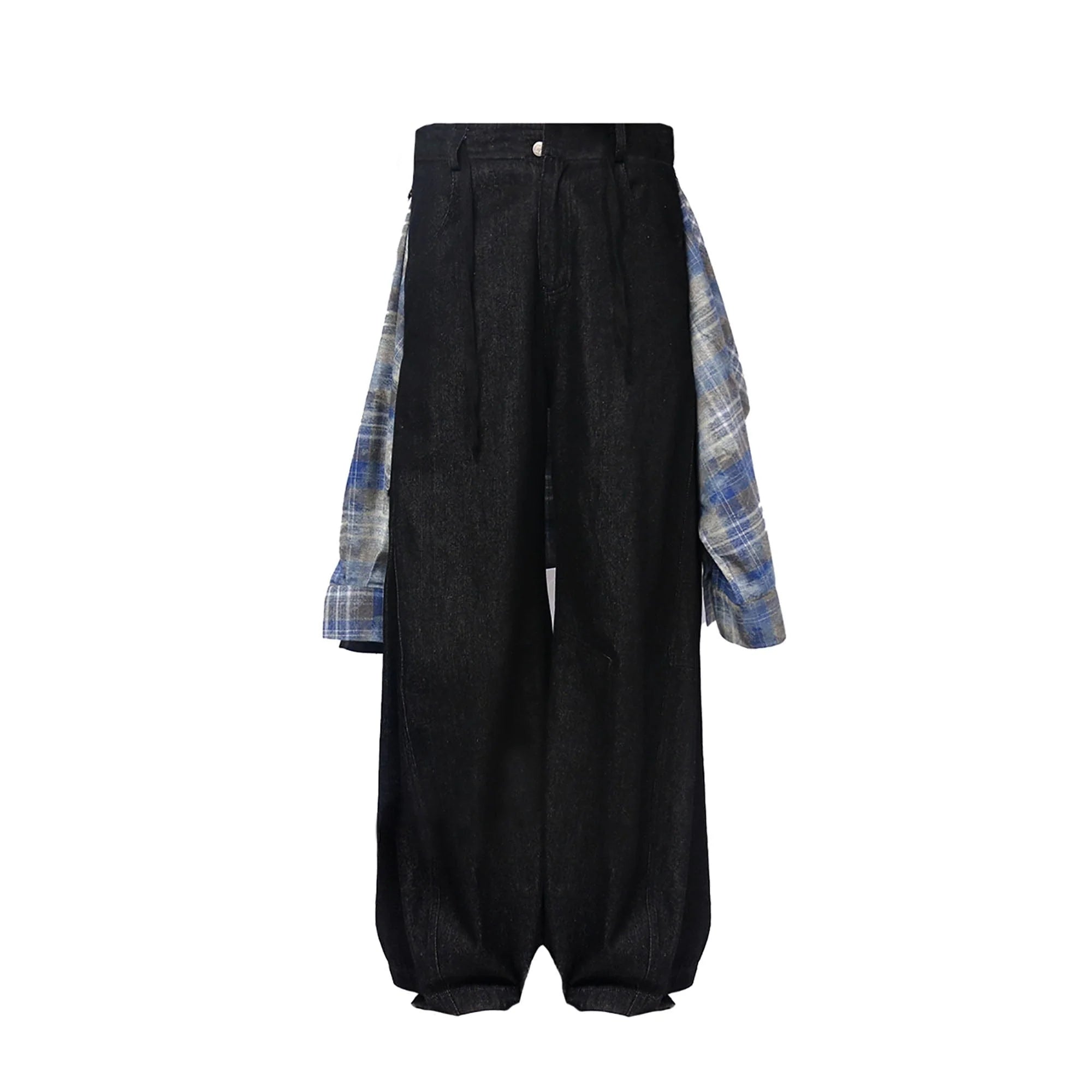 RELABEL Detachable Plaid Flap Panel Wide-Leg Pants